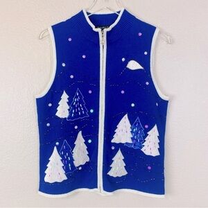 Hampshire Studio Snow Blue/White Ugly Christmas Sweater Vest Size S